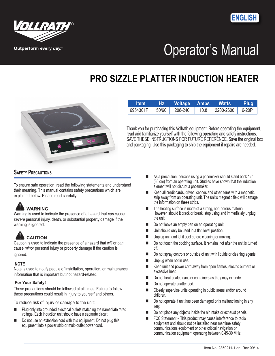 Professional Series 2200 - 2600 Watt Sizzle Platter Induction Heaters
