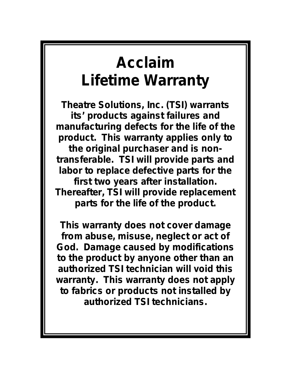 Acclaim Warranty
