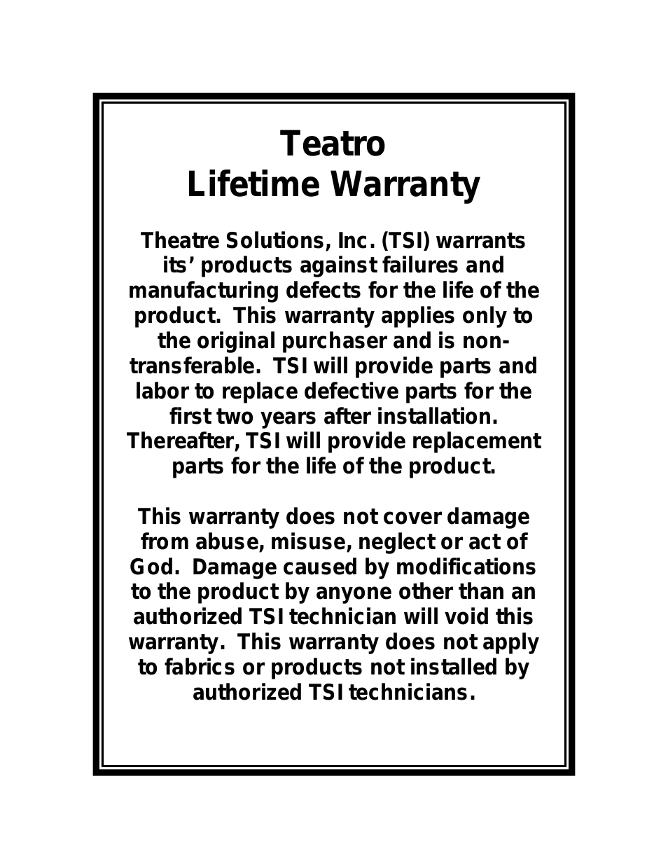 Teatro Warranty