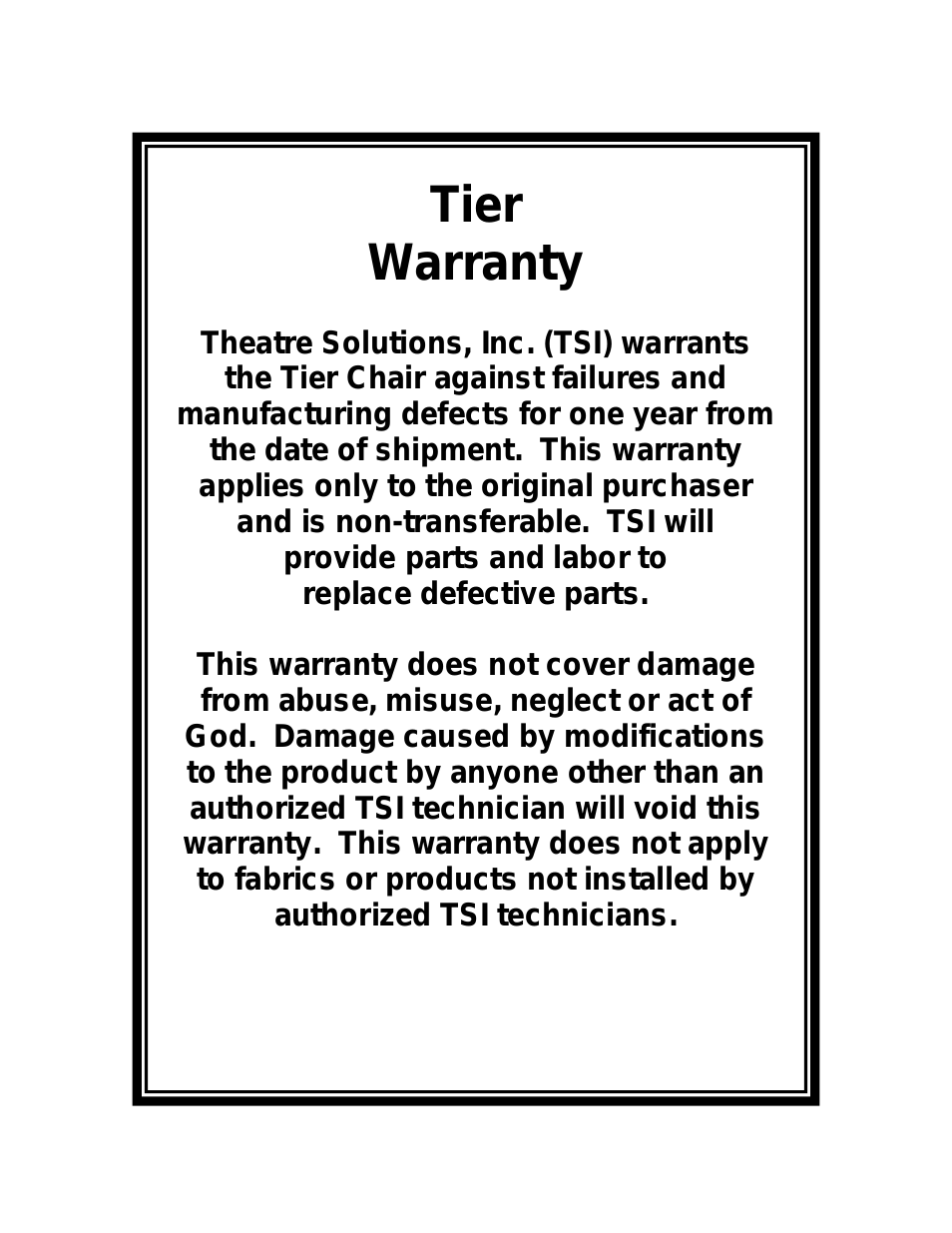 Tier Warranty