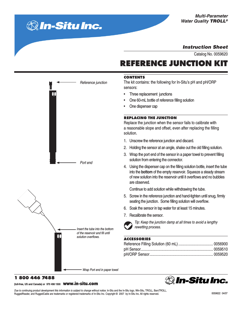 pH Sensors—Reference Junction Replacement Kit