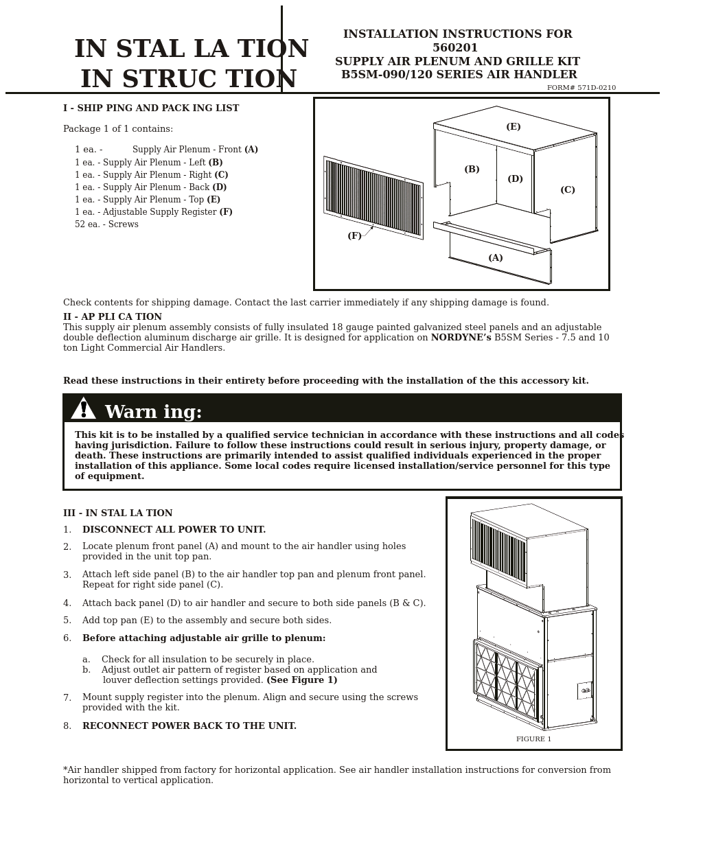 B5SM Option - Installation - Supply Air Plenum Grille