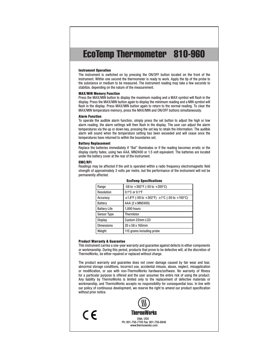 810-960 ECOTEMP ALARM THERMOMETER
