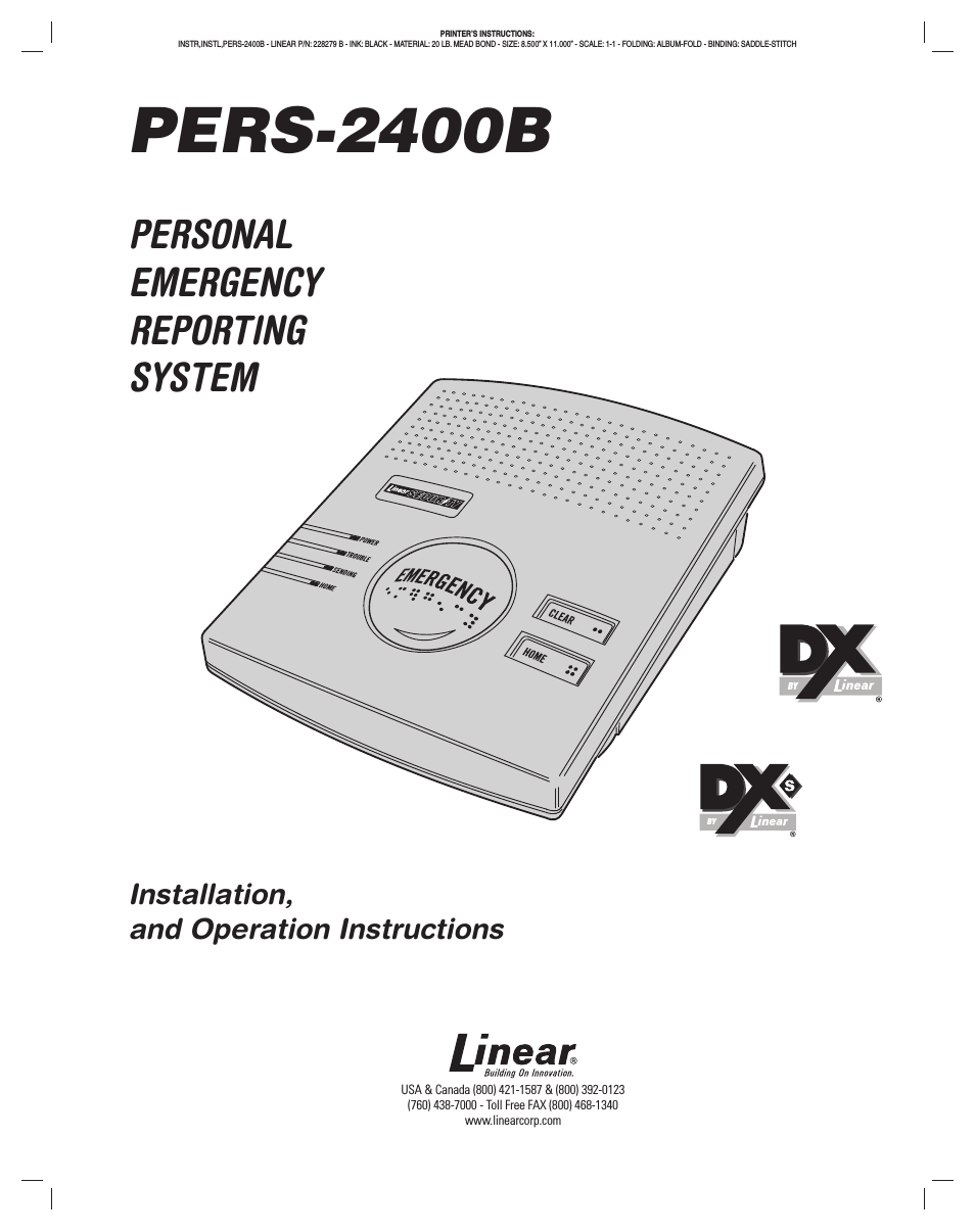 Personal Emergency Reporting System PERS-2400B
