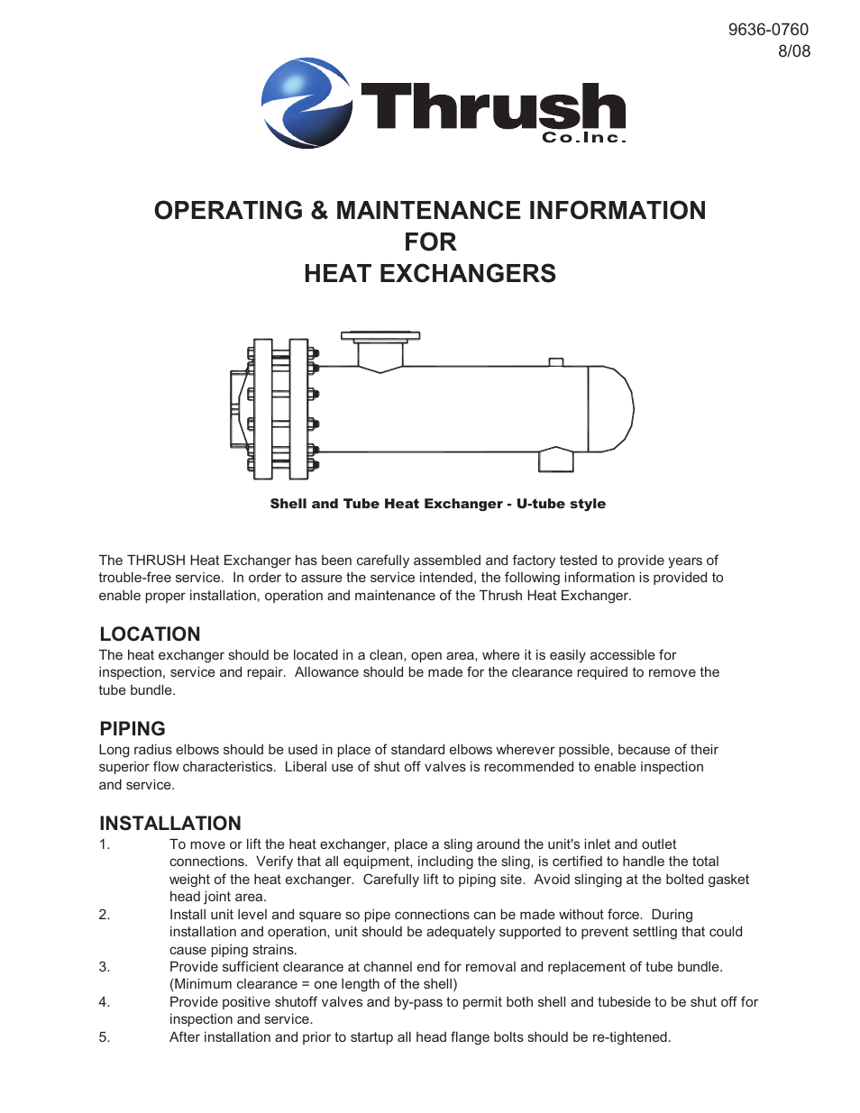 Steam to Water u-tube Heat Exchangers