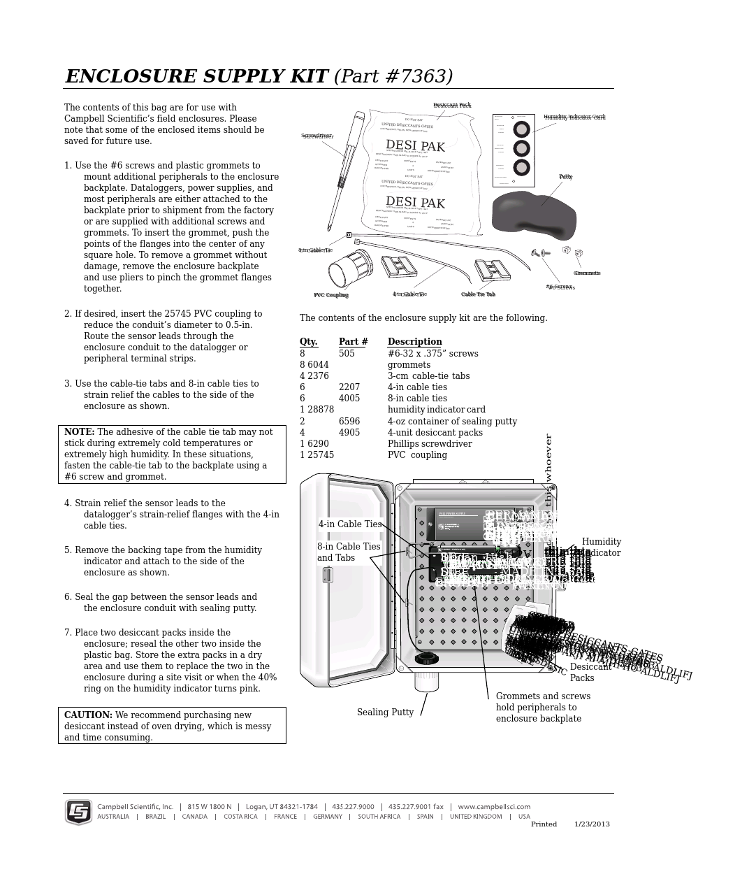 Enclosure Supply Kit (Part #7363)