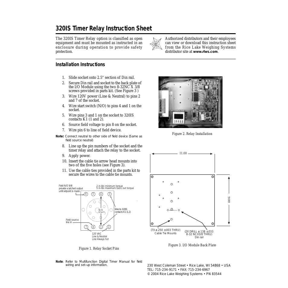 320IS Intrinsically-Safe Digital Weight Indicator - Timer Relay Instruction Sheet