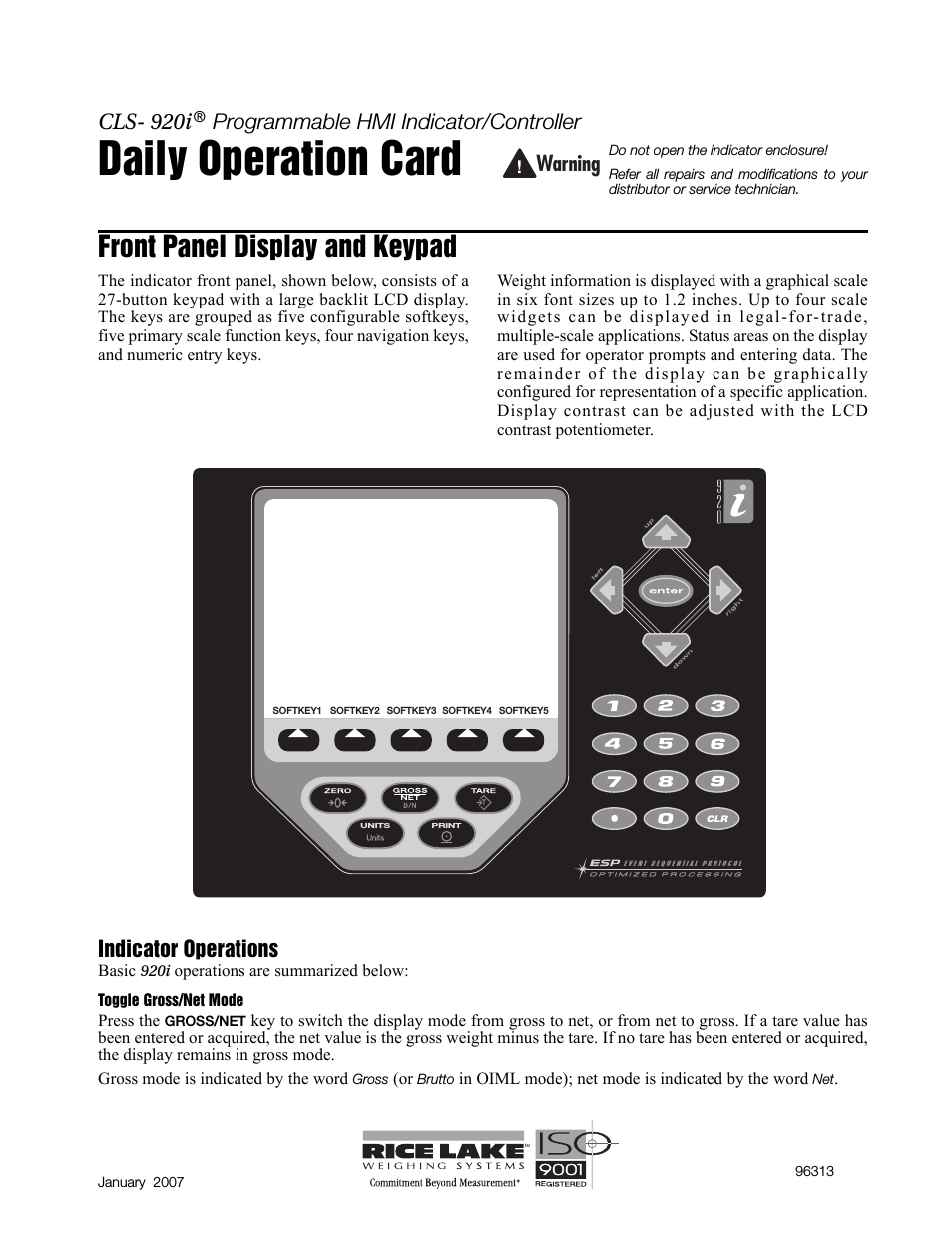 CLS-920i Cargo Lift Scale Daily Operator Card