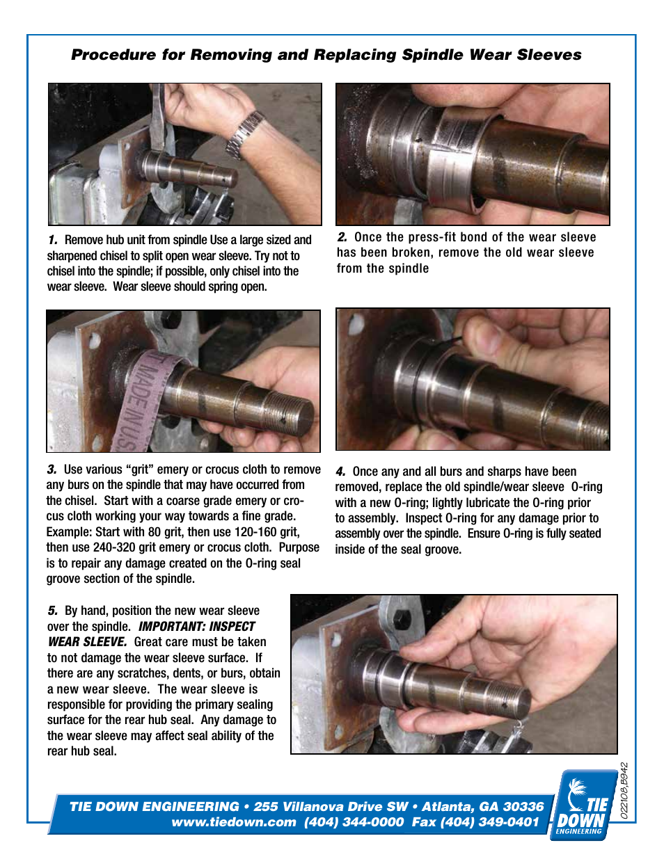 Spindles Procedure for Removing and Replacing Spindle Wear Sleeves