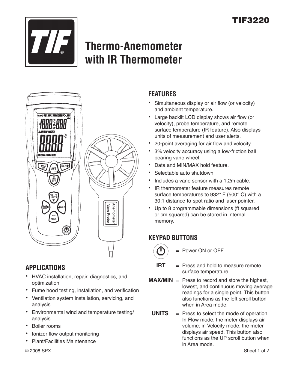 3220 Thermo-Anemometer and IR Thermometer