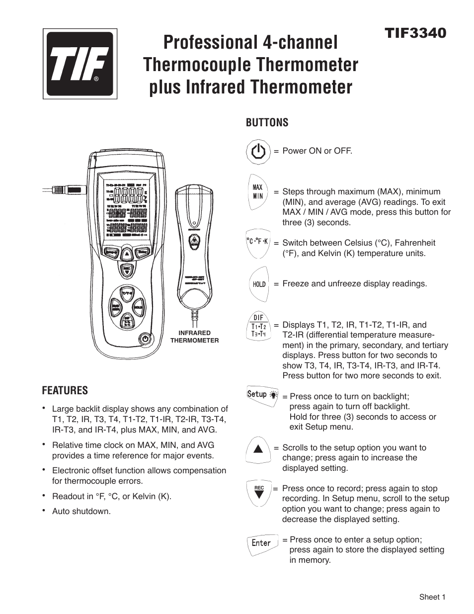 3340 Professional Differential Thermometer and InfraRed Thermometer