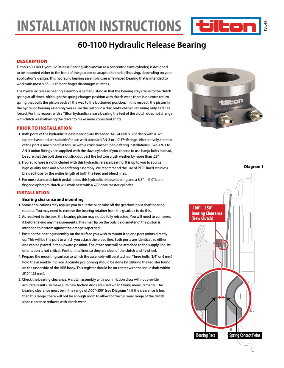 11XX Hydraulic Release Bearing (98-1142)