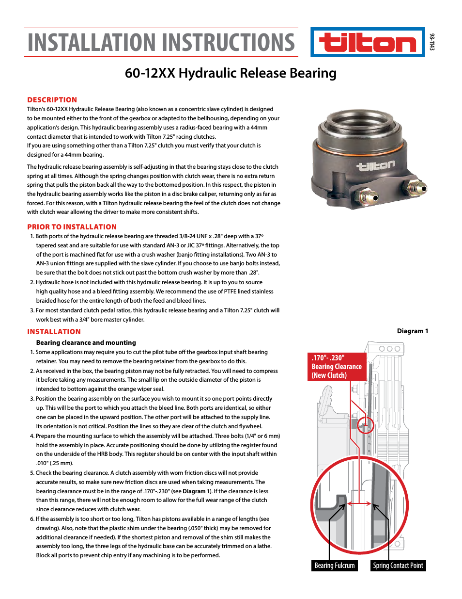 12XX Hydraulic Release Bearing (98-1143)