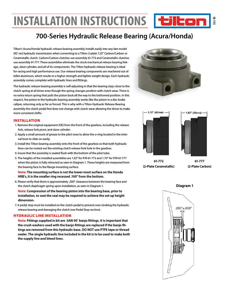 700-Series Hydraulic Release Bearing (98-1115)