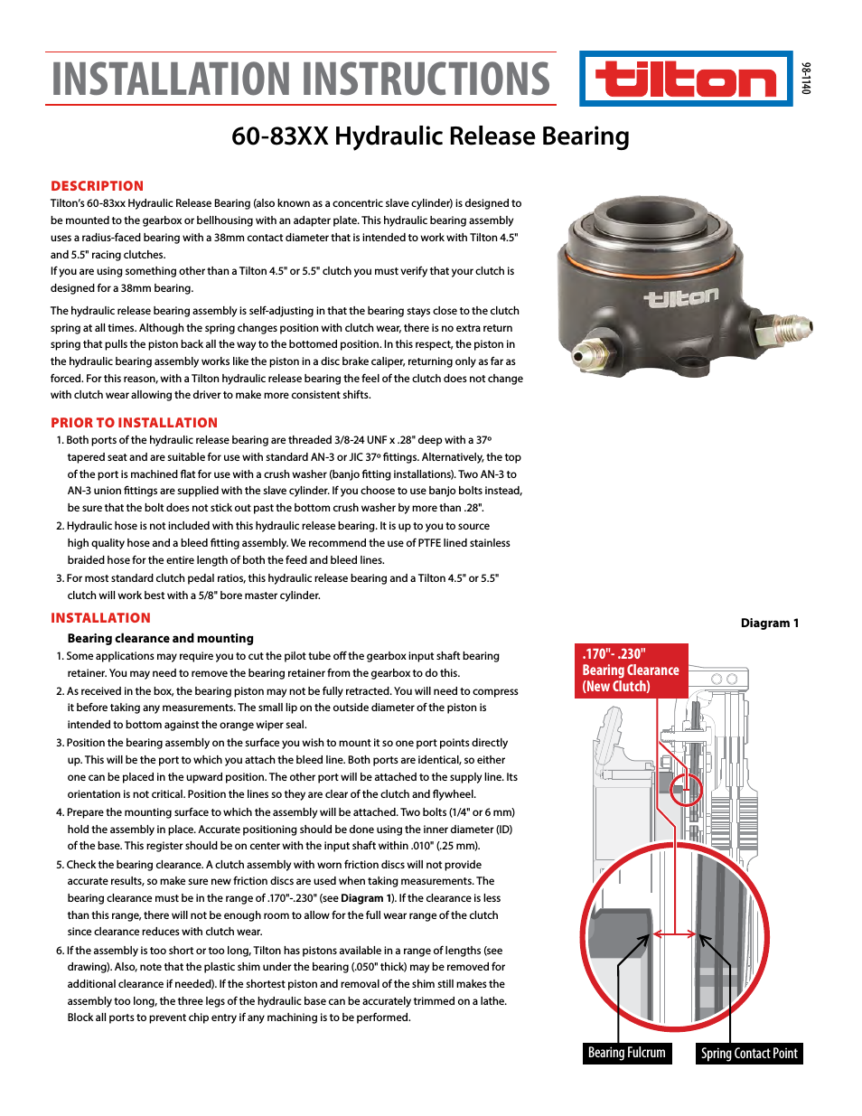 83XX Hydraulic Release Bearing (98-1140)