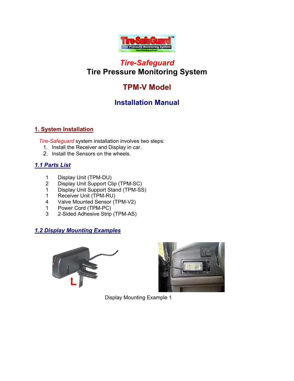 Tire Pressure Monitoring System TPM-V