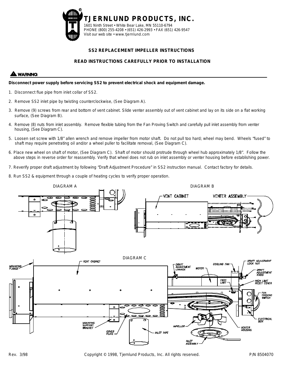 950-0017 SS2 Impeller Kit 8504070 Rev. 03/98
