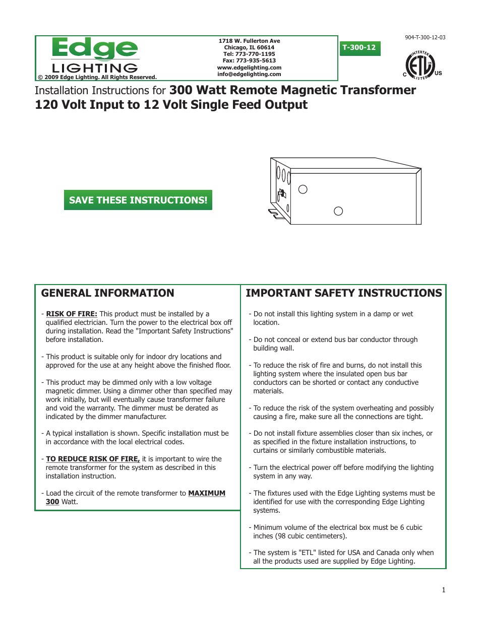 300W/12V Magnetic Remote Transformer