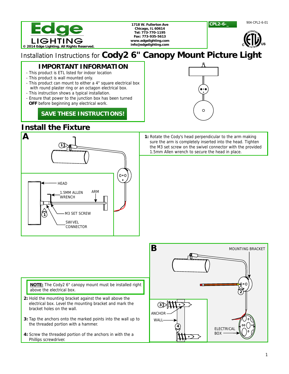 Cody 2 LED Picture Light