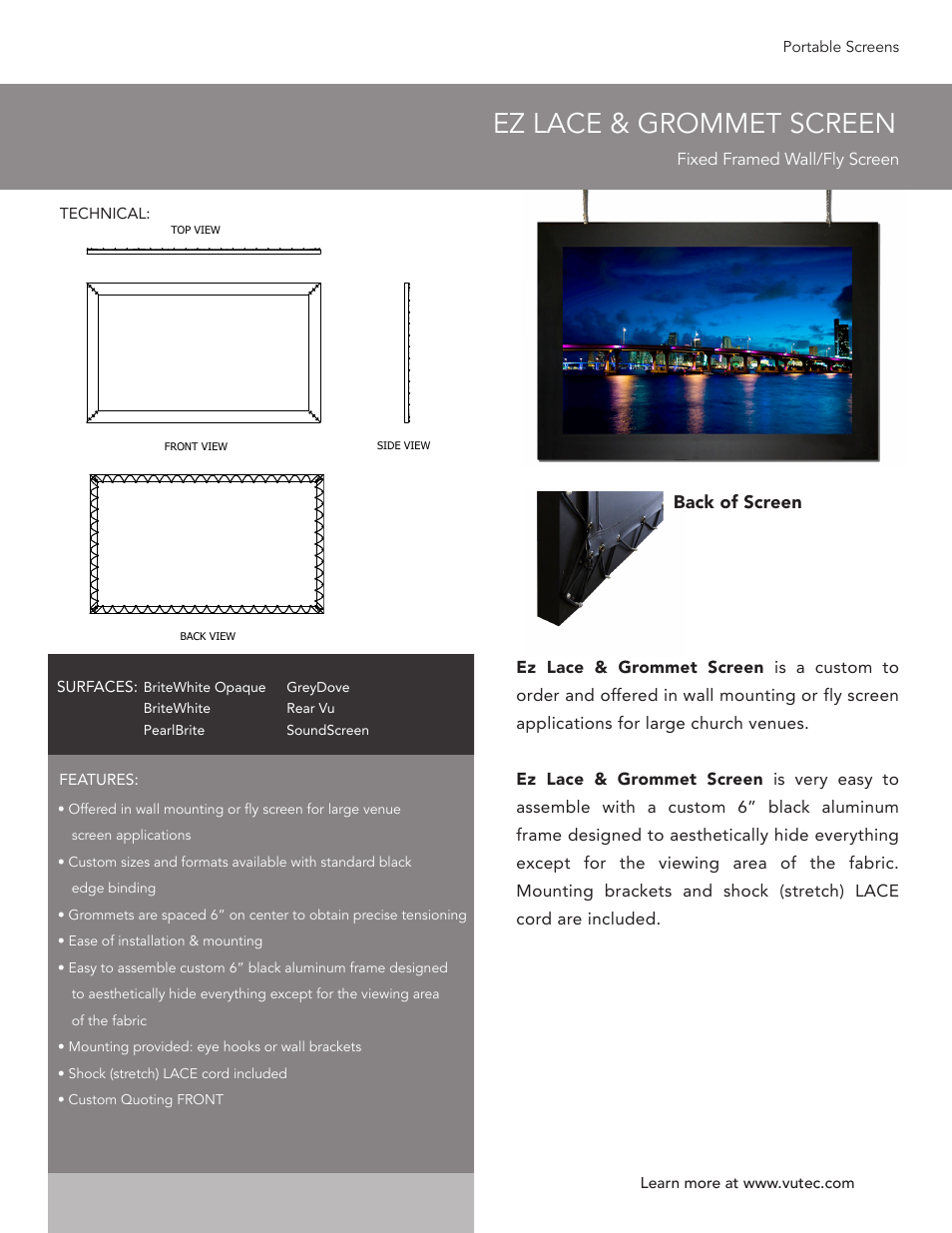 EZ LACE & GROMMET SCREEN - Product Sheet