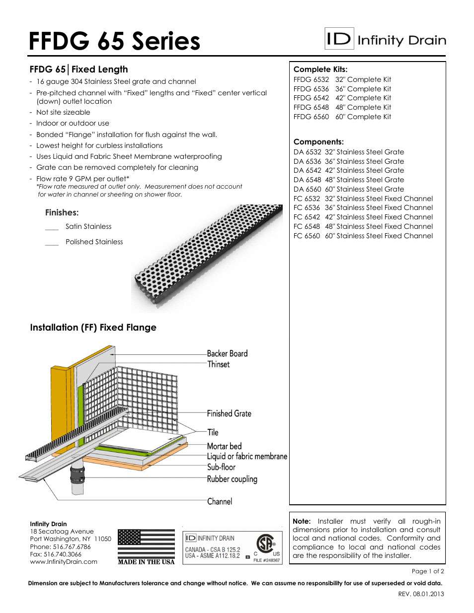 FFDG 6542 Series Submittal Sheet