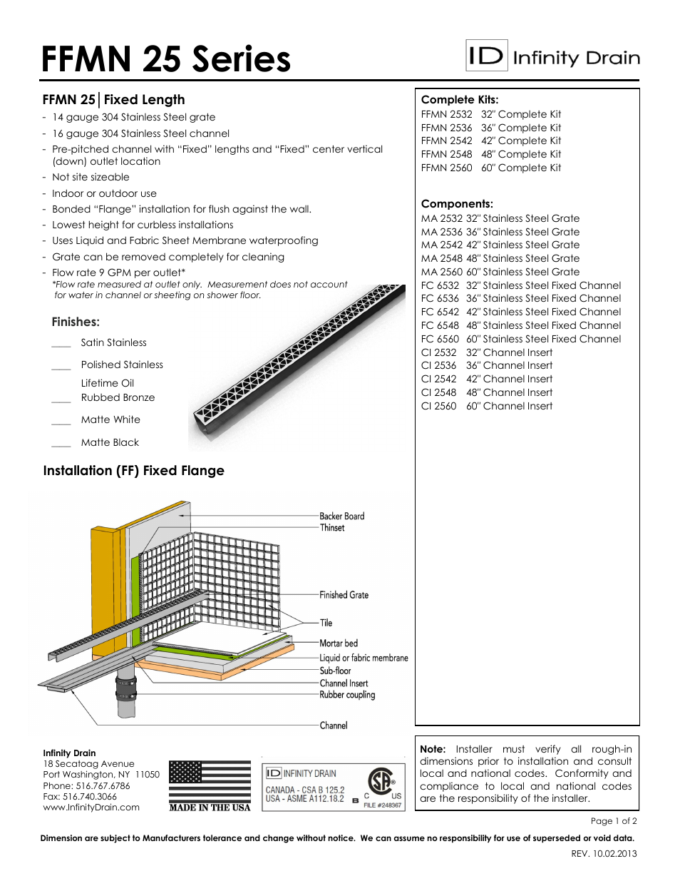 FFMN 2542 Series Submittal Sheet PDF