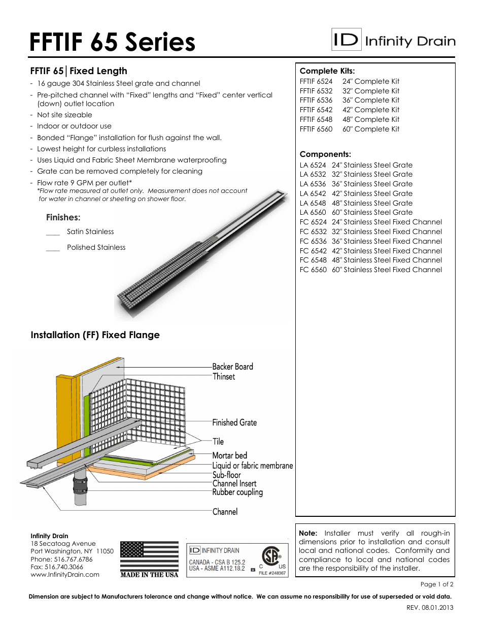 FFTIF 6560 Series Submittal Sheet