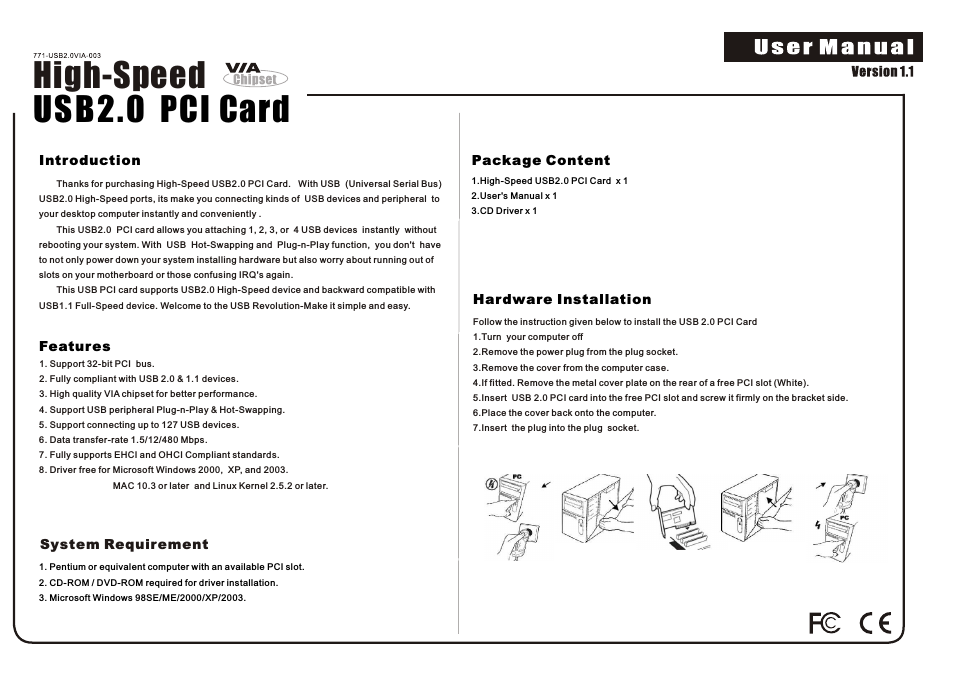 Hi-Speed USB2.0 PCI Card Version 1.1