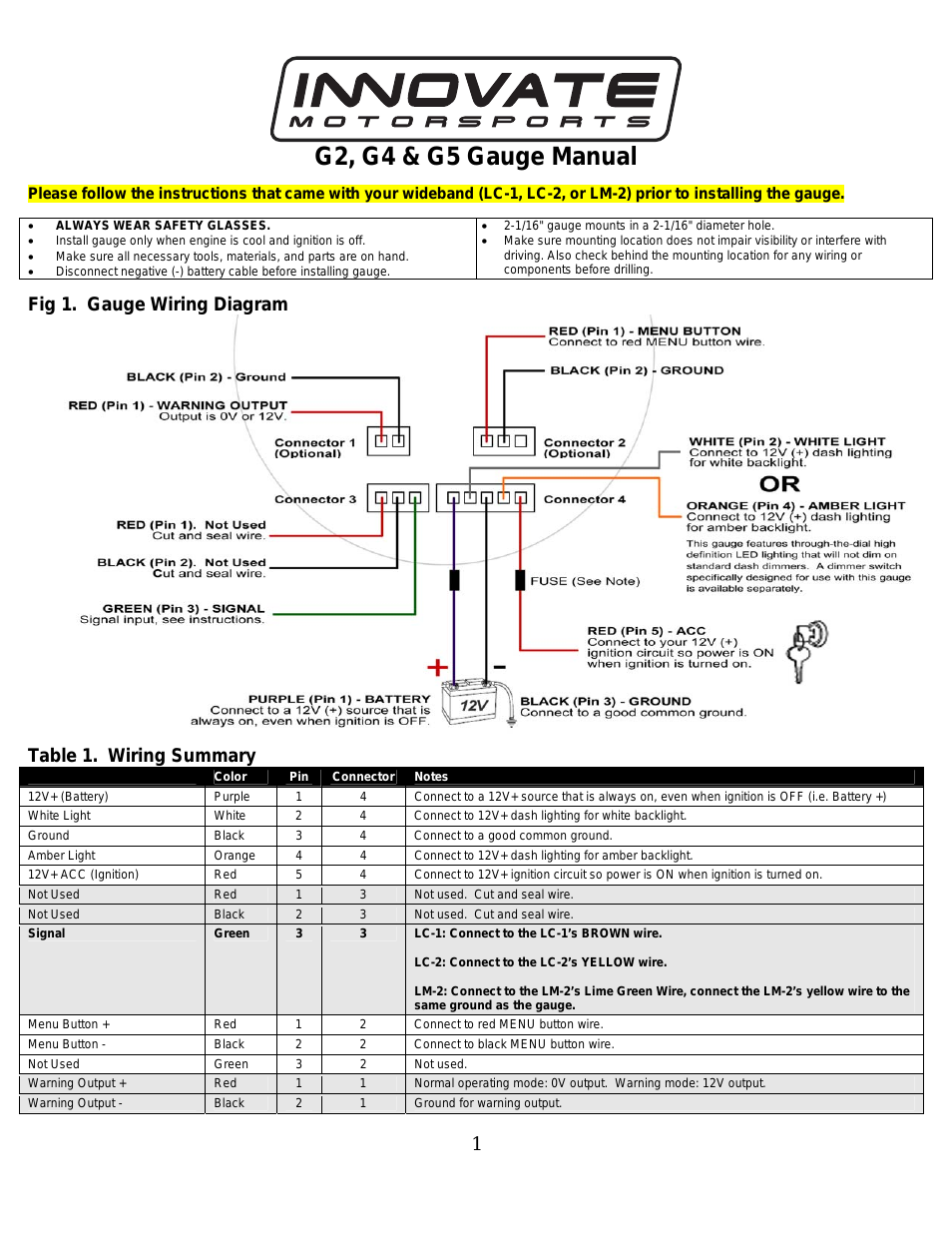 G2/G4/G5 Air/Fuel Gauge Manual (four connector model)