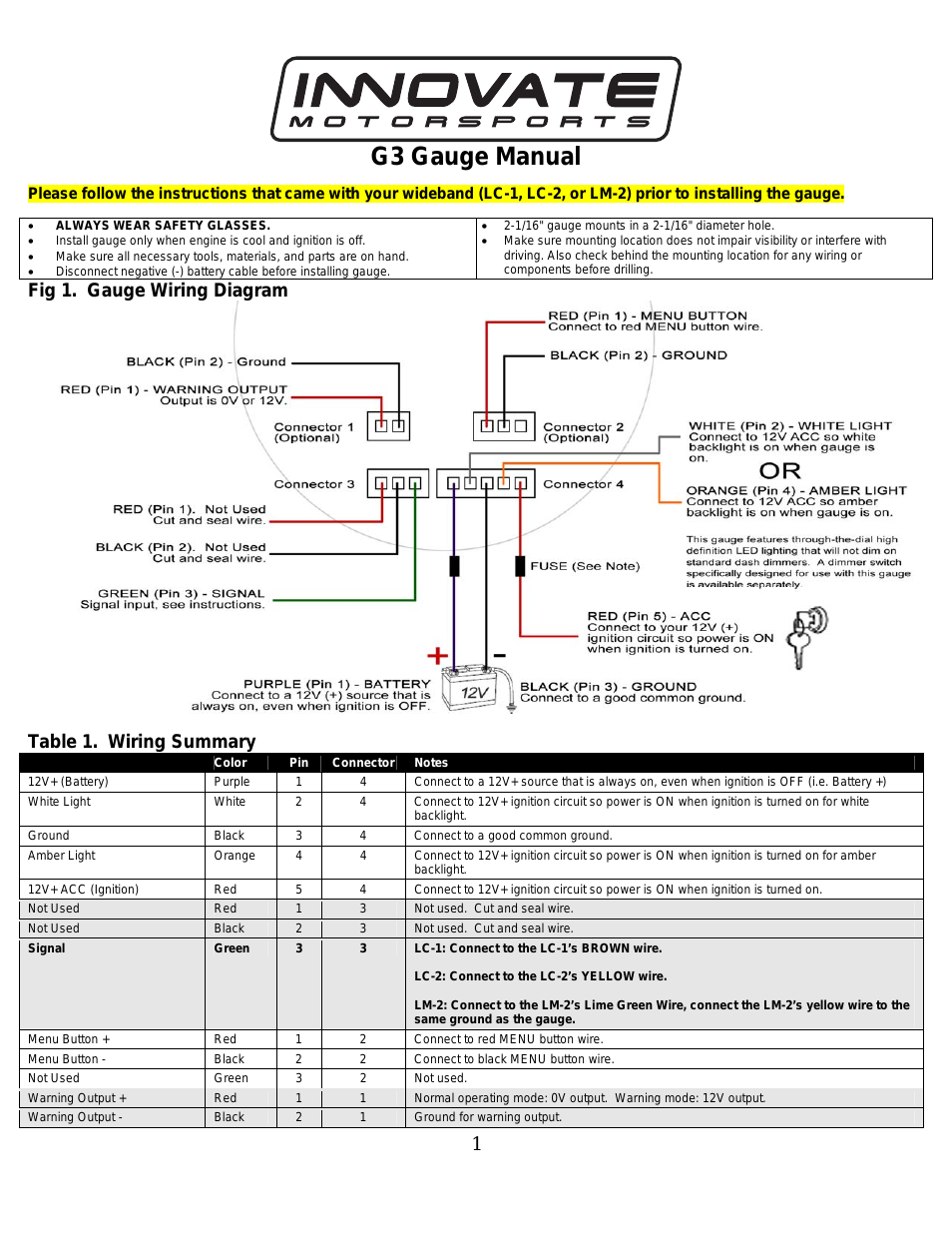 G3 Air/Fuel Gauge Manual (four connector model)