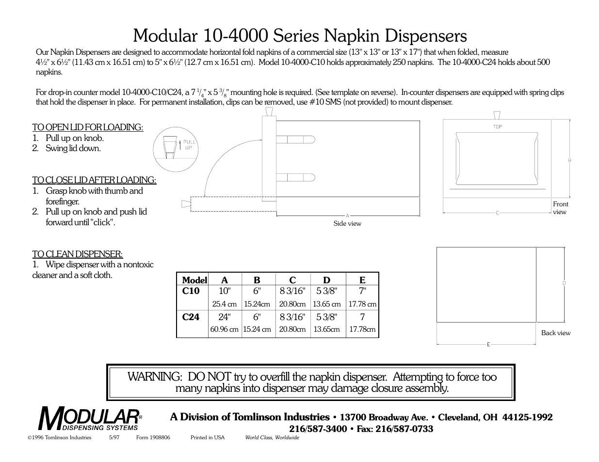 10-4000 Series Napkin Dispensers
