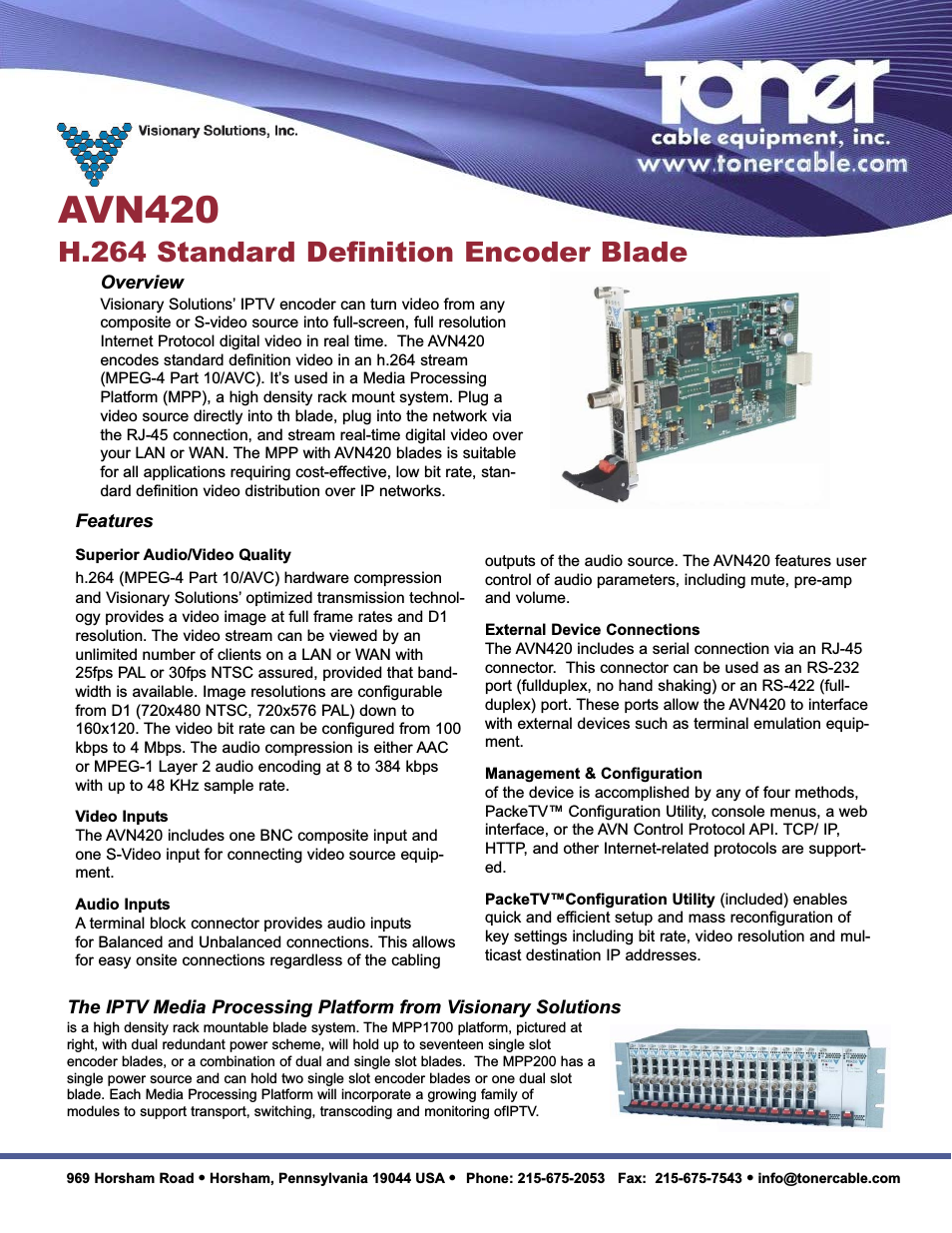 AVN420 H.264 Standard Definition Blade