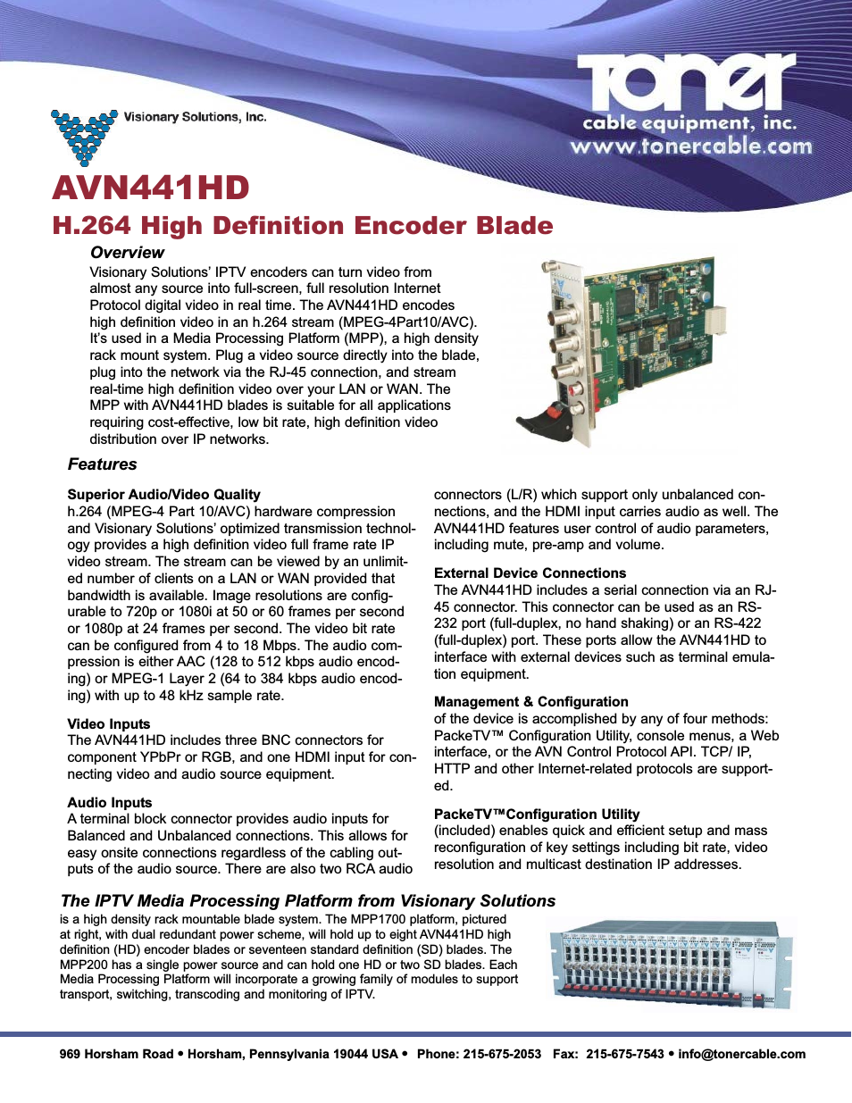 AVN441HD H.264 High Definition Encoder Blade