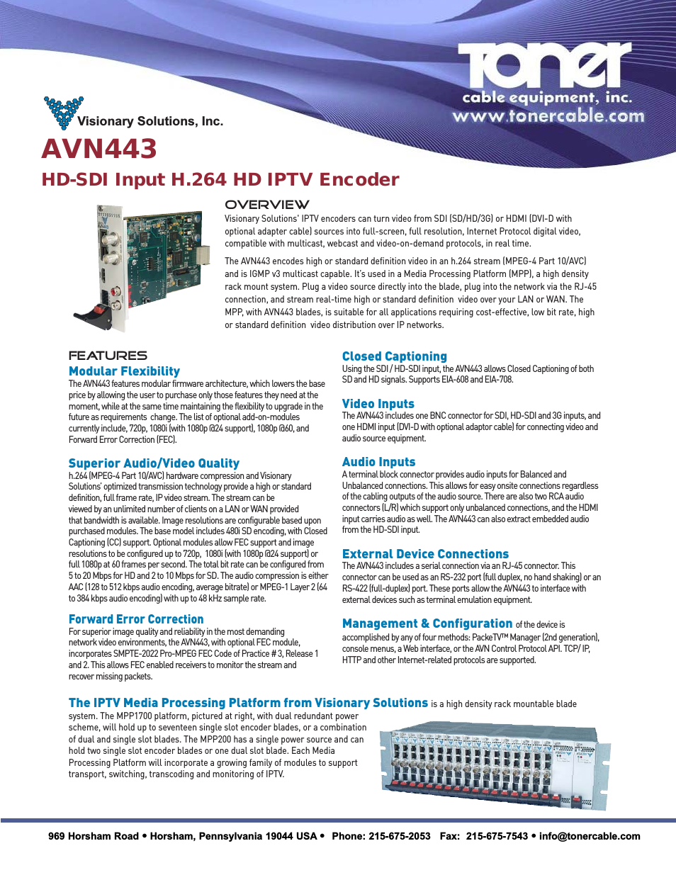 AVN443 HD-SDI Input H.264 HD IPTV Encoder