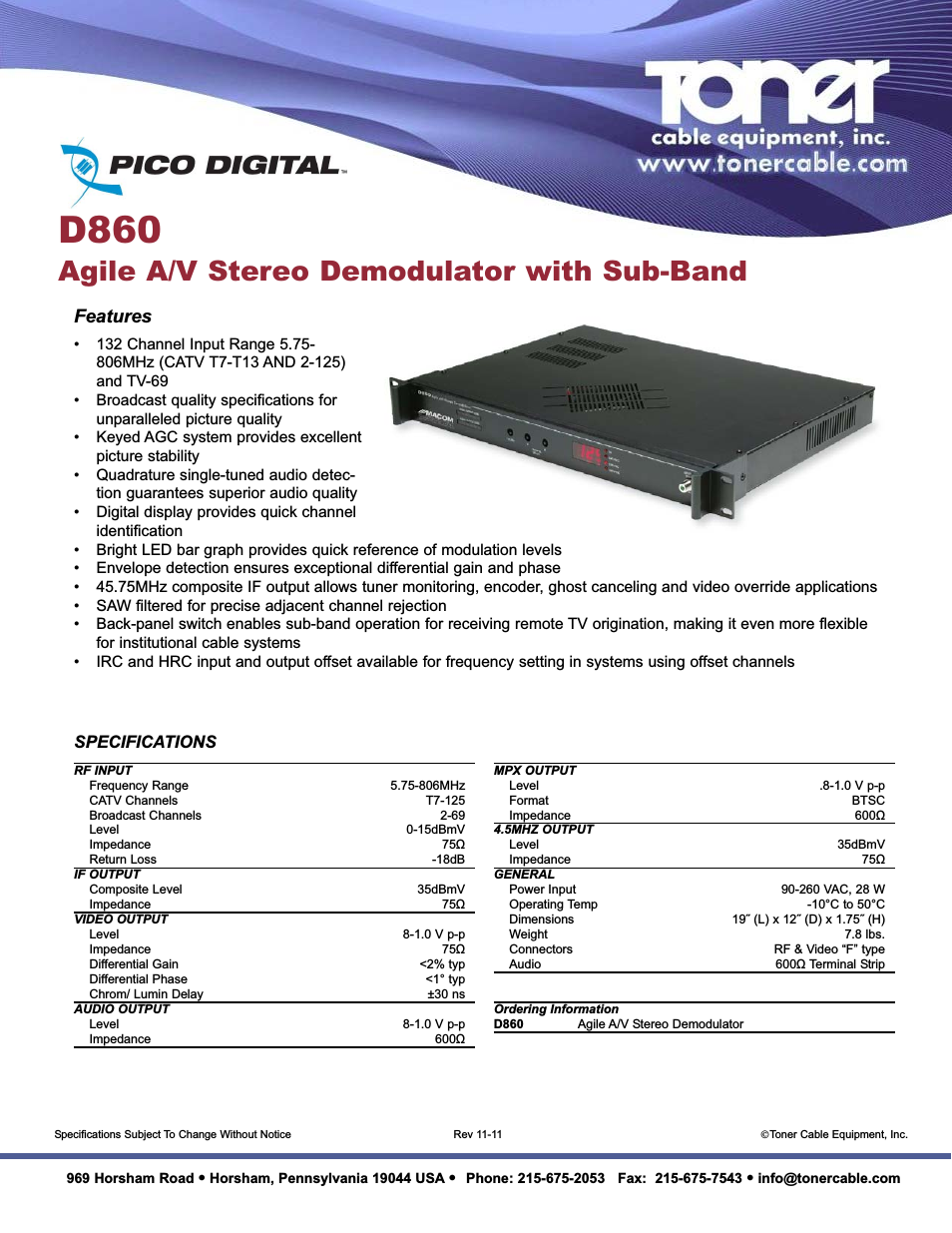 D860 Agile A_V Stereo Demodulator with Sub-Band