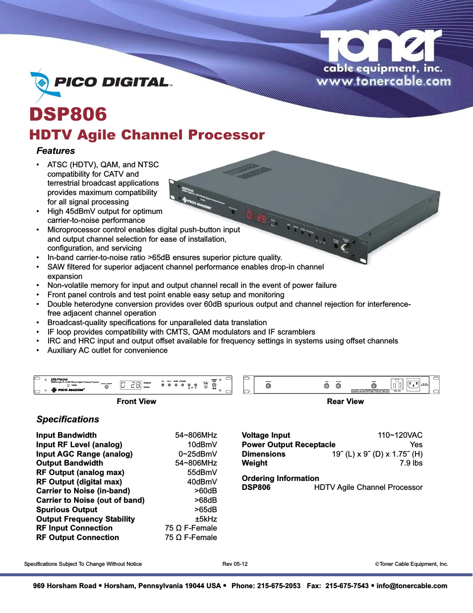 DSP806 806 MHz Agile PLL SAW-Filtered Digital Analog Channel Processor