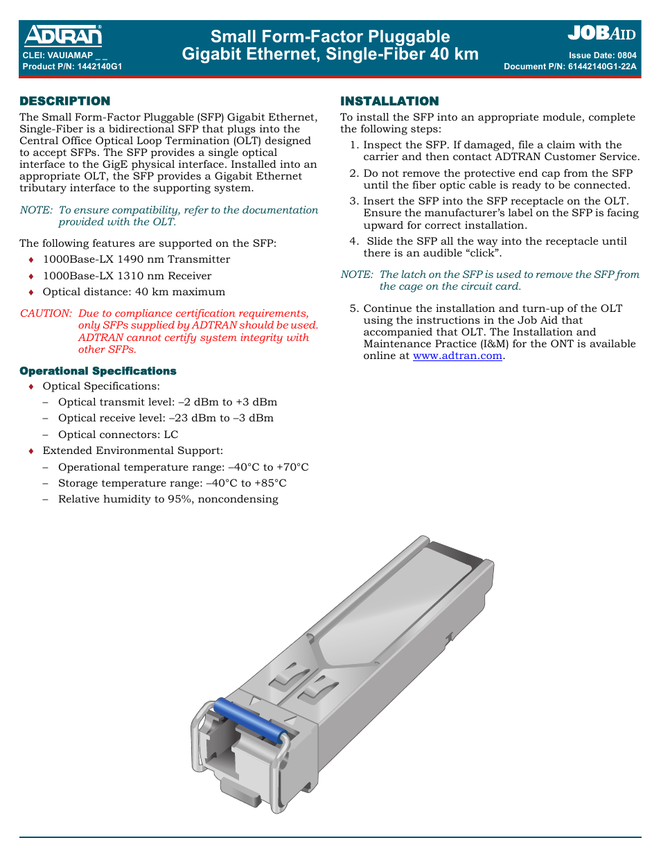 Gigabit Ethernet Multi-Mode Fiber Tributary Module 1184519L1