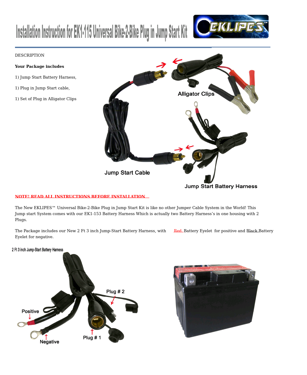 EKLIPE Bike-2-Bike Plug-In Universal Battery Jumping Kit