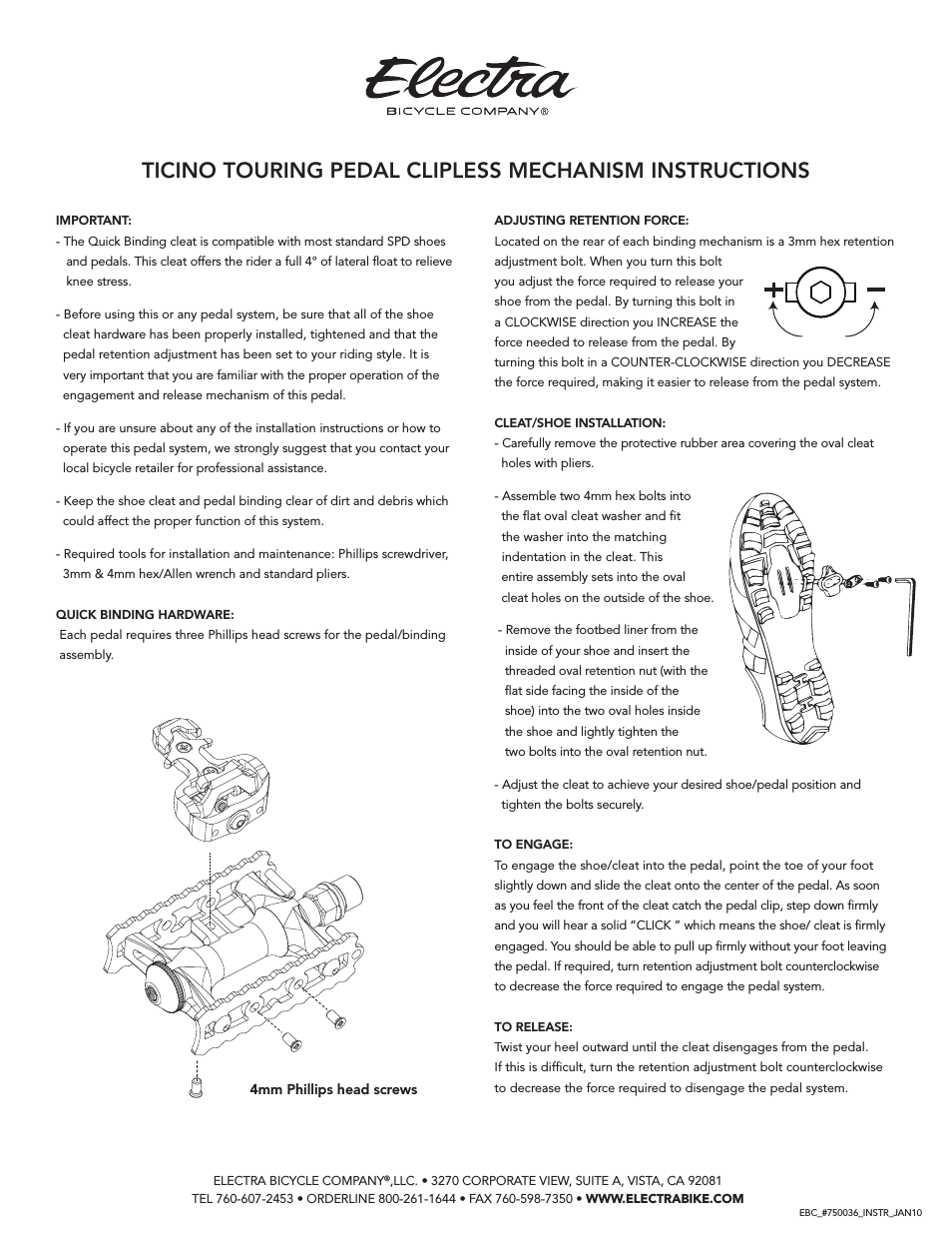 Ticino Touring Pedal Clipless Mechanism