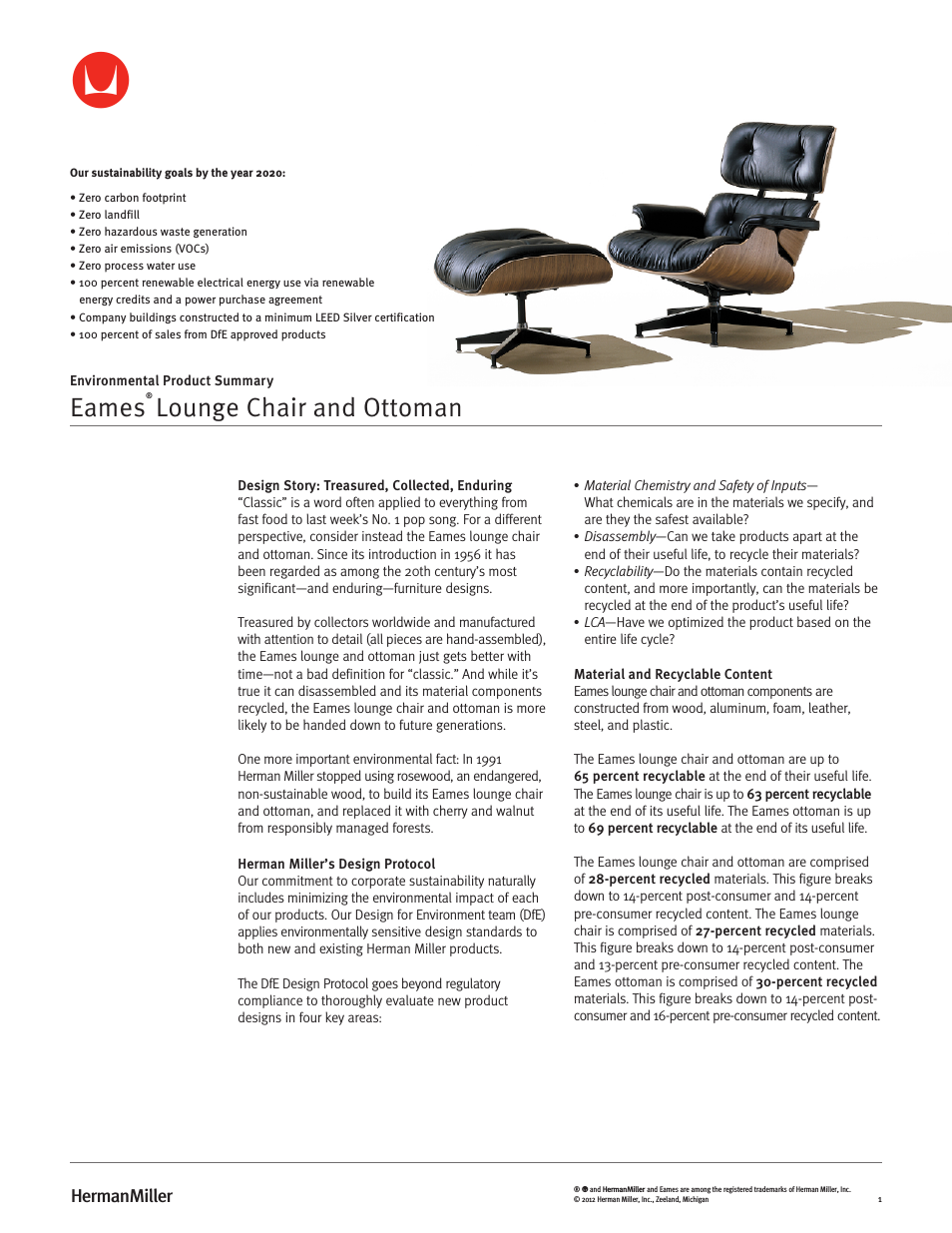 Eames Lounge Chair and Ottoman - Environmental Product Summary