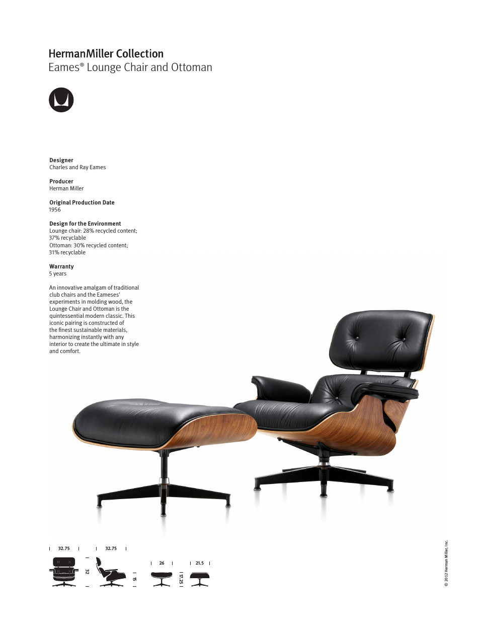 Eames Lounge Chair and Ottoman - Product sheet