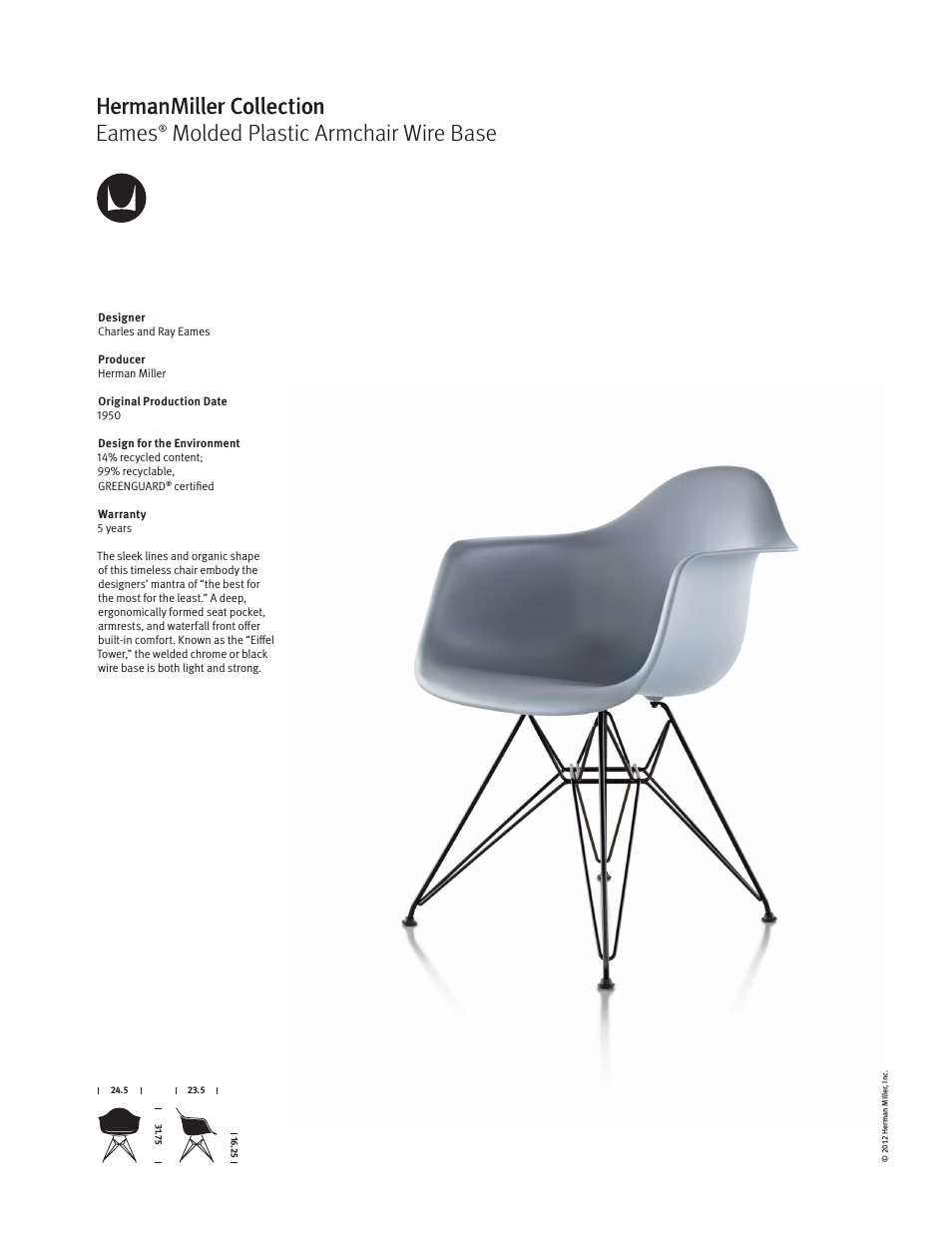 Eames Molded Plastic Armchair Wire Base - Product sheet