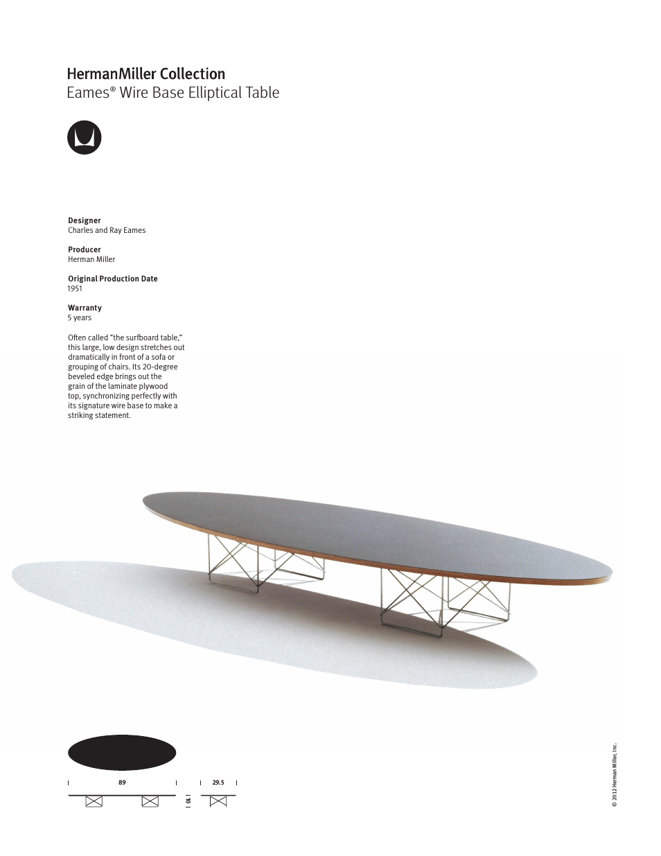 Eames Wire Base Elliptical Table - Product sheet