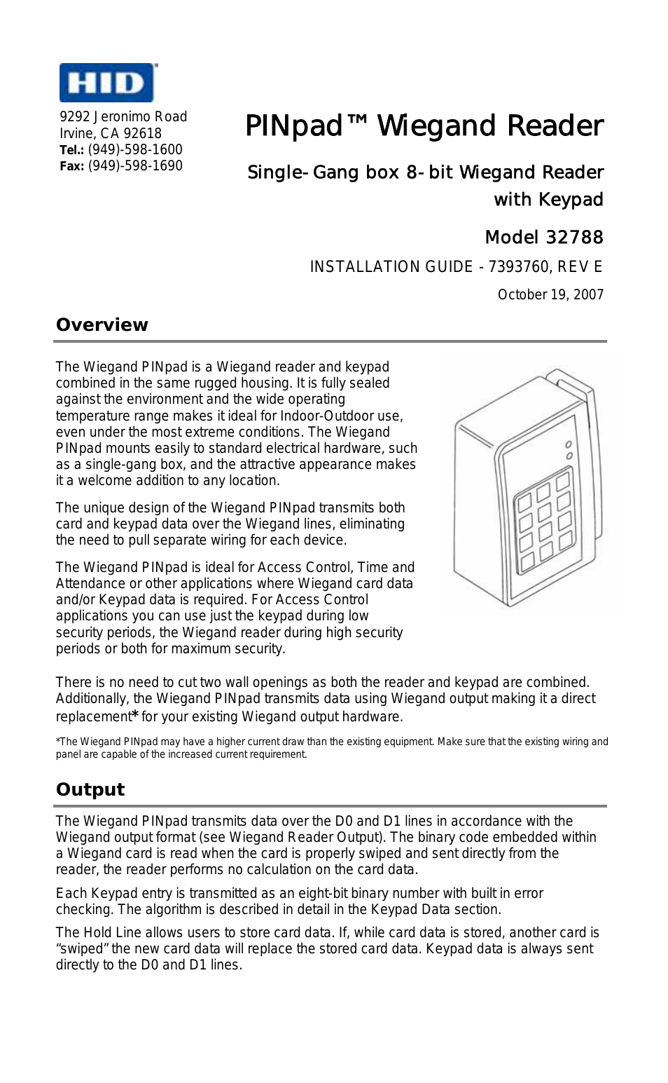 Wiegand PINPad Rev C Installation Guide