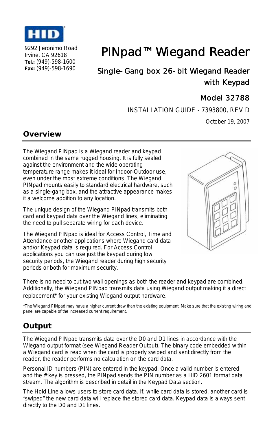 Wiegand PINPad Rev D Installation Guide