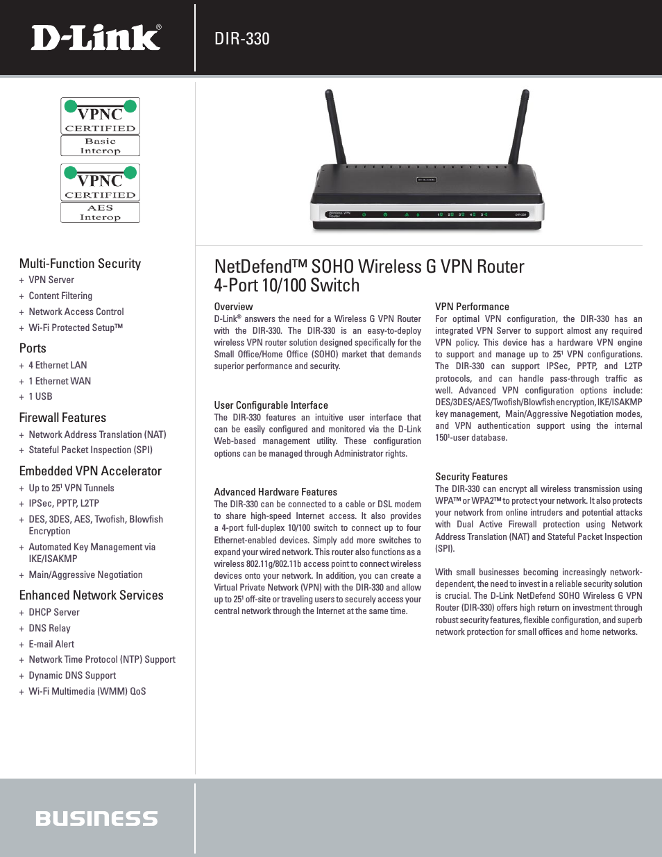 Wireless G VPN Router DIR-330
