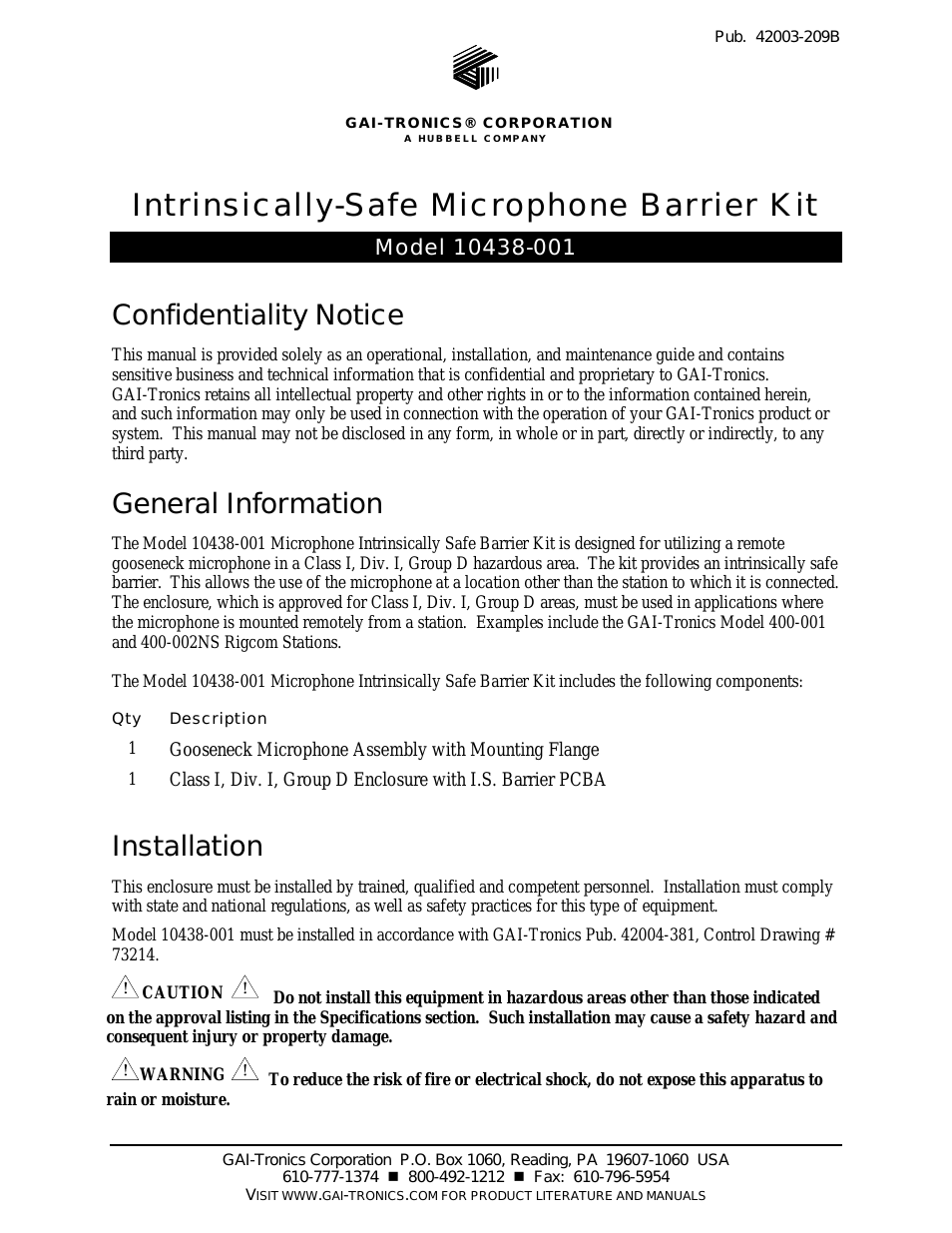 110438-001 Intrinsically-Safe Microphone Barrier Kit