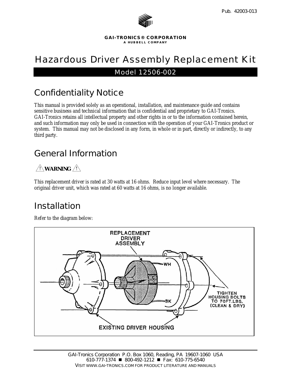 12506-002 Hazardous Driver Replacement Kit