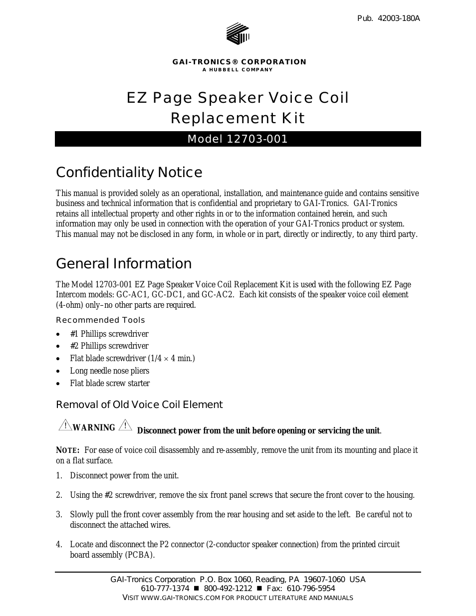 12703-001 EZ Page Speaker Voice Coil Kit