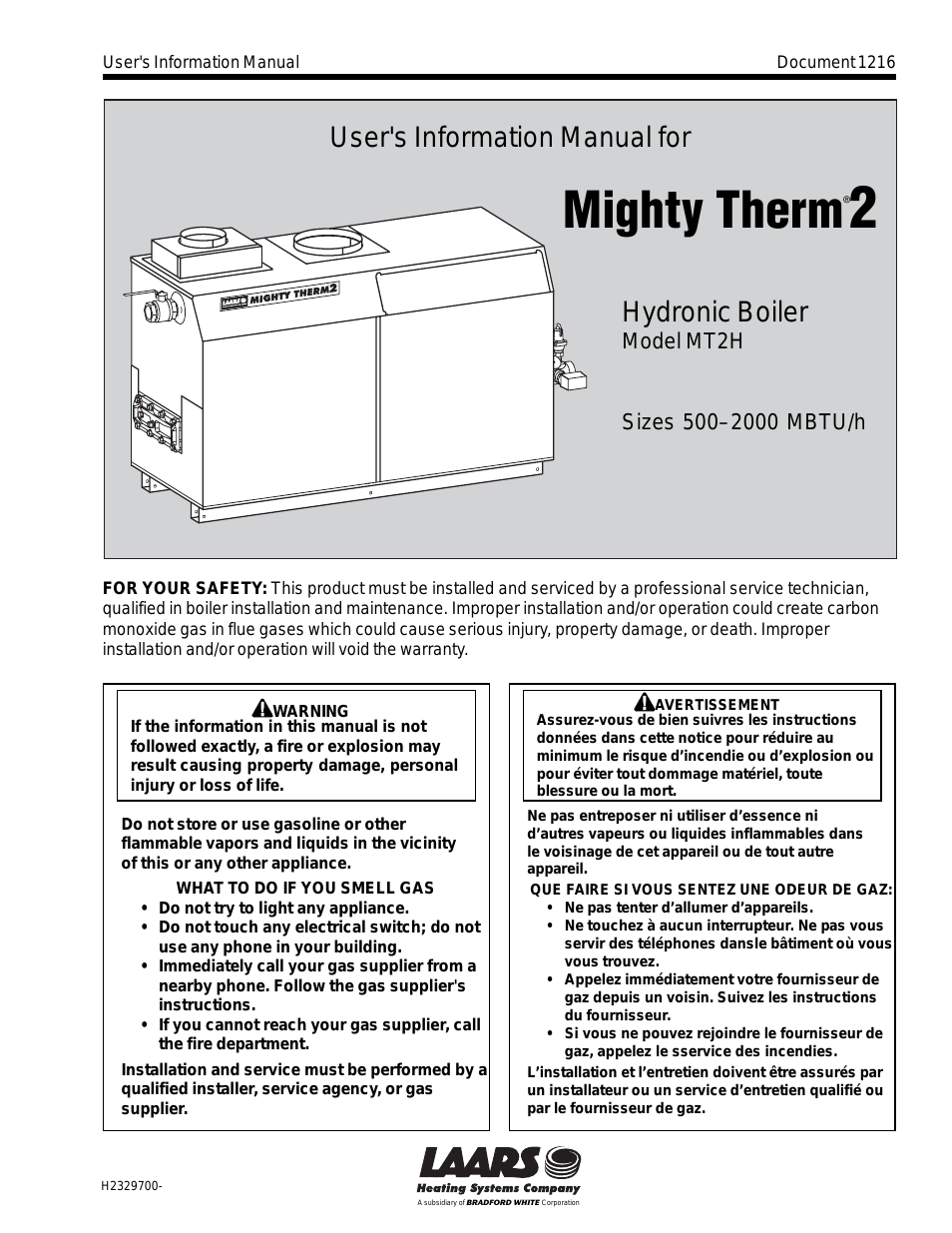 Mighty Therm2 MT2H (Sizes 500–2000) - Users Manual